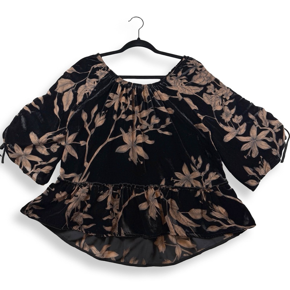 Democracy Velvet Burnout Floral Peplum Blouse Womens M Whimsigoth Fall Boho